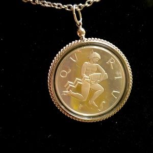 Rare Vintage Aquarius zodiac bronze coin pendants necklace